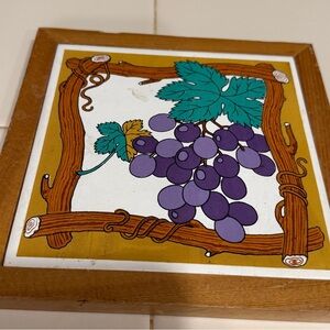 Vintage Wooden Grape Tile Art 7” X 7”